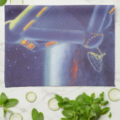Vintage Science Fiction Orbit-Raumstation Geschirrtuch (Gefaltet)