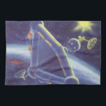 Vintage Science Fiction Orbit-Raumstation Geschirrtuch<br><div class="desc">Vintage Illustration futuristischen Weltraum und Planeten Science Fiction Bild. Eine Raumstation,  die sich um einen Planeten oder Mond umkreist und in Zukunft eine helle Sonne am Himmel strahlt. Ein klassischer 50er Retro-Sci-Fi-Comic Buch Design.</div>