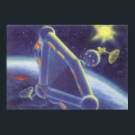 Vintage Science Fiction Orbit-Raumstation Poster<br><div class="desc">Vintage Illustration futuristischen Weltraum und Planeten Science Fiction Bild. Eine Raumstation,  die sich um einen Planeten oder Mond umkreist und in Zukunft eine helle Sonne am Himmel strahlt. Ein klassischer 50er Retro-Sci-Fi-Comic Buch Design.</div>