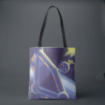 Vintage Science Fiction Orbit-Raumstation Tasche<br><div class="desc">Vintage Illustration futuristischen Weltraum und Planeten Science Fiction Bild. Eine Raumstation,  die sich um einen Planeten oder Mond umkreist und in Zukunft eine helle Sonne am Himmel strahlt. Ein klassischer 50er Retro-Sci-Fi-Comic Buch Design.</div>