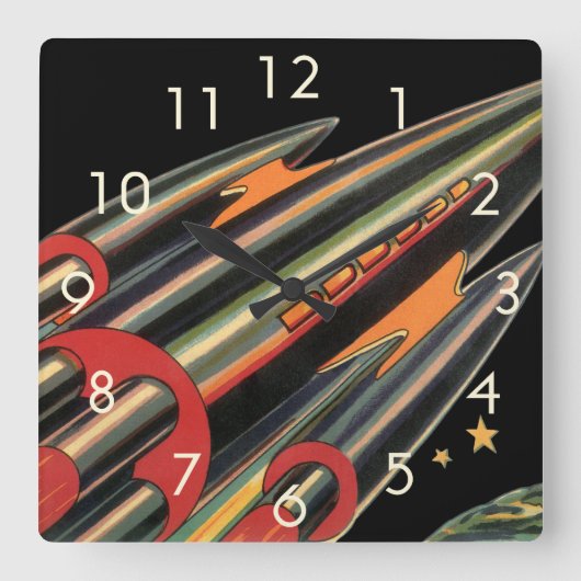 Vintage Science Fiction Quadratische Wanduhr (Vorderseite)