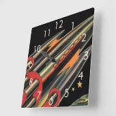 Vintage Science Fiction Quadratische Wanduhr (Winkel)