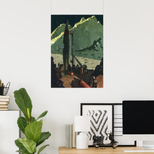 Vintage Science-Fiction, Rakete auf einem fremden  Poster