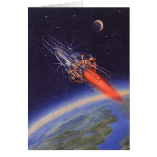 Vintage Science Fiction-Rakete im Weltraum über de (Vorne)