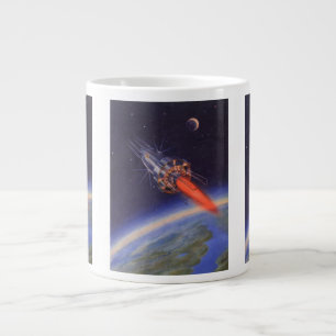 Vintage Science Fiction-Rakete im Weltraum über de Jumbo-Tasse