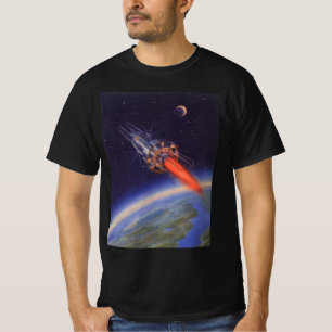 Vintage Science Fiction-Rakete im Weltraum über de T-Shirt