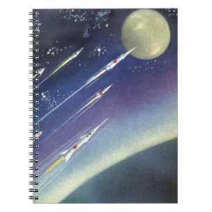 Vintage Science-Fiction-Raketen im Weltraum nach P Notizblock