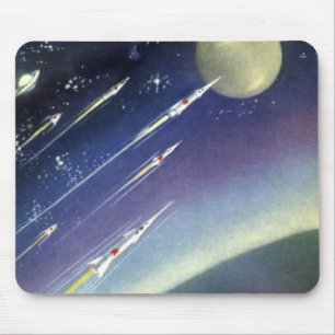 Vintage-Science-Fiction-Raketen im Weltraum von Pl Mousepad