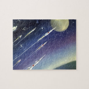 Vintage-Science-Fiction-Raketen im Weltraum von Pl Puzzle