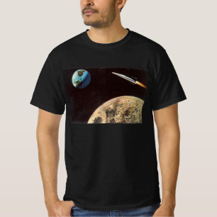 Vintage Science-Fiction, Raketenschiff über dem Mo T-Shirt