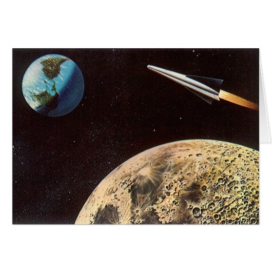 Vintage Science Fiction, Raketenschiff über den Mo (Vorderseite (Horizontal))