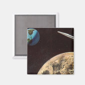 Vintage Science Fiction, Raketenschiff über den Mo Magnet (Vorderseite/Rückseite)