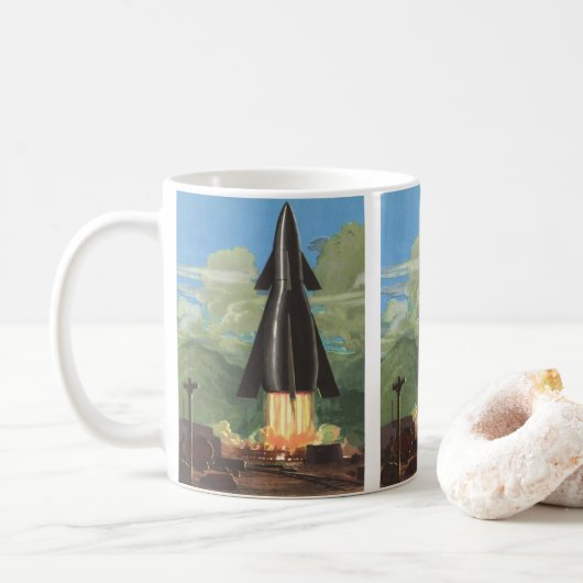 Vintage Science Fiction, Raketenstrahlen von der E Kaffeetasse (Mit Donut)