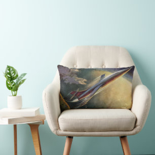 Vintage Science-Fiction-Raumschiff Flugzeug Erde Lendenkissen