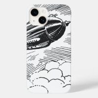 Vintage Science Fiction Raumschiff-Rakete in Wolke