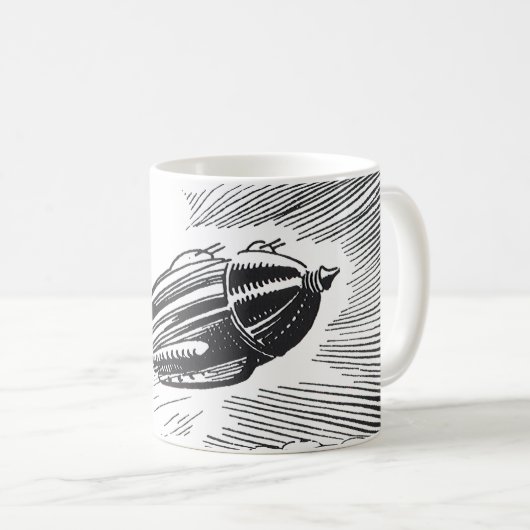 Vintage Science Fiction Raumschiff-Rakete in Wolke Kaffeetasse (VorderseiteRechts)