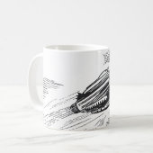 Vintage Science Fiction Raumschiff-Rakete in Wolke Kaffeetasse (Vorderseite Links)