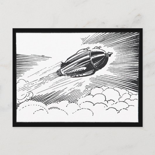 Vintage Science Fiction Raumschiff-Rakete in Wolke Postkarte (Vorderseite)