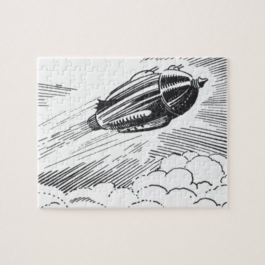 Vintage Science Fiction Raumschiff-Rakete in Wolke Puzzle (Horizontal)