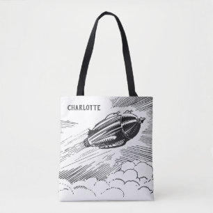 Vintage Science Fiction Raumschiff-Rakete in Wolke Tasche