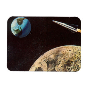 Vintage Science-Fiction, Raumschiff über dem Mond Magnet