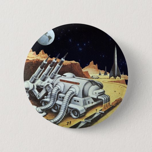 Vintage Science Fiction, Raumstation auf dem Mond Button (Vorderseite)