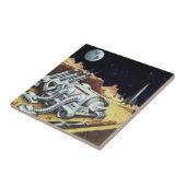 Vintage Science Fiction, Raumstation auf dem Mond Fliese (Seite)