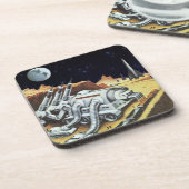 Vintage Science Fiction, Raumstation auf dem Mond Getränkeuntersetzer (Linke Seite)