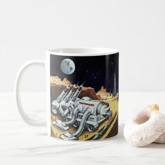 Vintage Science Fiction, Raumstation auf dem Mond Kaffeetasse (Mit Donut)