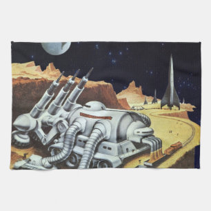 Vintage Science Fiction, Raumstation auf dem Mond Küchentuch