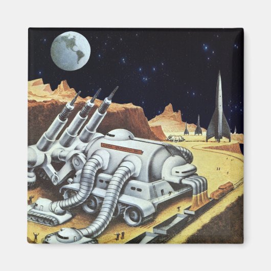 Vintage Science Fiction, Raumstation auf dem Mond Magnet (Vorne)