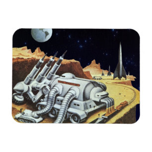 Vintage Science Fiction, Raumstation auf dem Mond Magnet