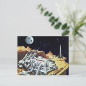 Vintage Science Fiction, Raumstation auf dem Mond Postkarte (Stehend Vorderseite)