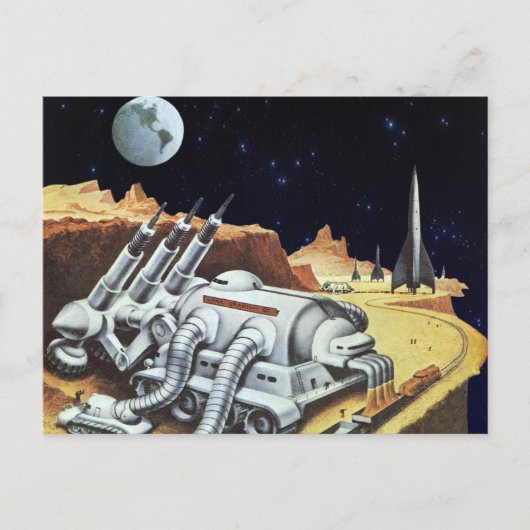 Vintage Science Fiction, Raumstation auf dem Mond Postkarte (Vorderseite)