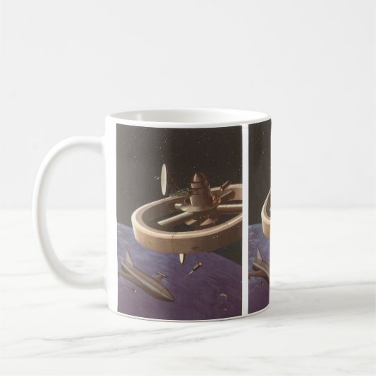 Vintage Science Fiction, Raumstation mit Planet Kaffeetasse (Links)