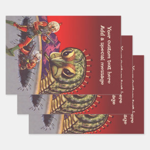 Vintage Science Fiction Rieseninsektenkrieg Geschenkpapier Set