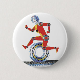 Vintage Science-Fiction-Roboter läuft mit Rad Button