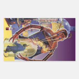 Vintage Science-Fiction-Roboter mit Laserstrahl-Au Rechteckiger Aufkleber