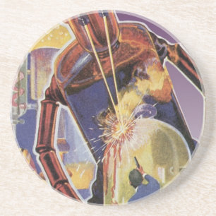 Vintage Science-Fiction-Roboter mit Laserstrahl-Au Sandstein Untersetzer