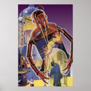 Vintage Science-Fiction-Roboter mit Laserstrahlaug Poster