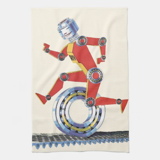 Vintage Science Fiction Roboter mit Rad Geschirrtuch (Vertikal)