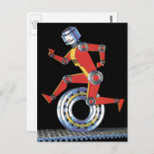 Vintage Science Fiction Roboter mit Rad Postkarte (Vorne/Hinten)