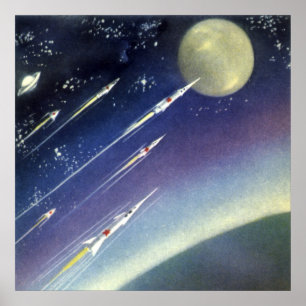 Vintage Science Fiction Rockets im Raum durch Poster