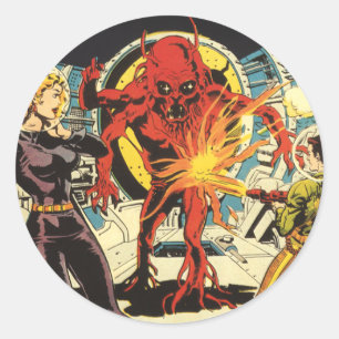 Vintage-Science-Fiction, Sci-Fi-Alien-Angriff Runder Aufkleber