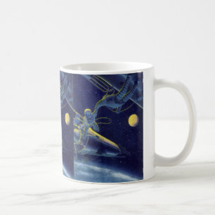 Vintage Science-Fiction, Sci-Fi-Alien auf Weltraum Kaffeetasse