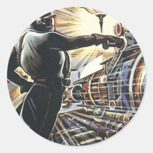 Vintage Science Fiction Sci Fi Futuristische Masch Runder Aufkleber