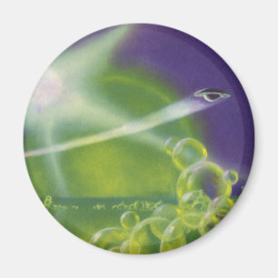 Vintage Science Fiction Sci Fi Green Bubble Planet Magnet