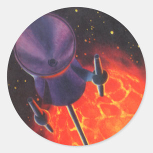 Vintage Science-Fiction, Sci-Fi-Rakete, roter Plan Runder Aufkleber