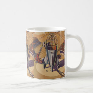 Vintage Science-Fiction, Sci-Fi, Raketenbau Kaffeetasse