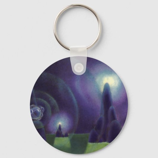 Vintage Science Fiction, Sci Fi Weltraumplanet Schlüsselanhänger (Vorderseite)